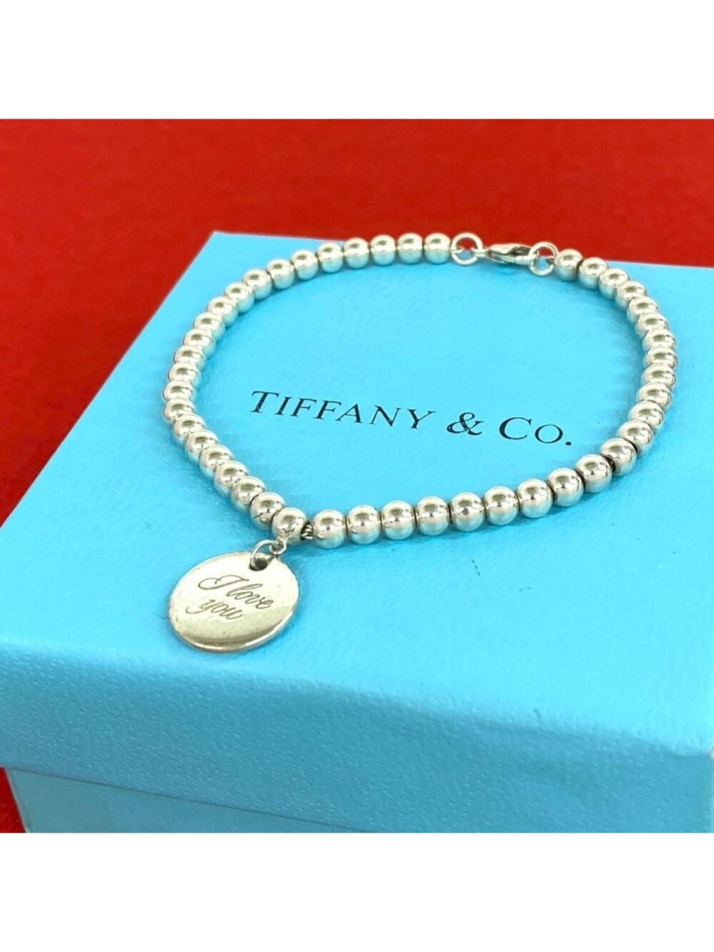 Tiffany & Co I Love You Tag 925 Sterling Silver Ball Chain Bracelet